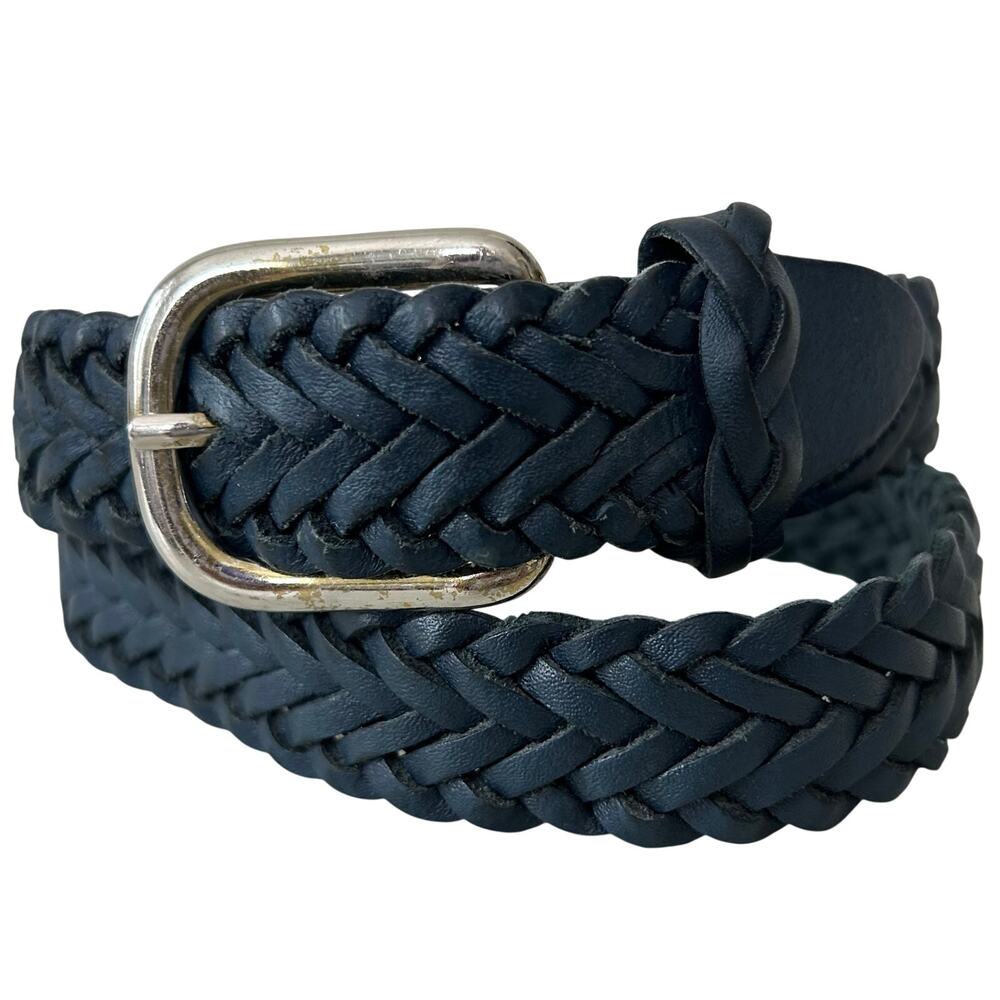Vintage Capezio Woven Leather Belt basket weave Navy Blue